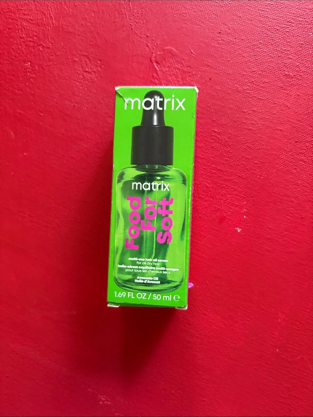 Matix Food For Soft Hair Serum — Bright Green Bottle with Pink Text